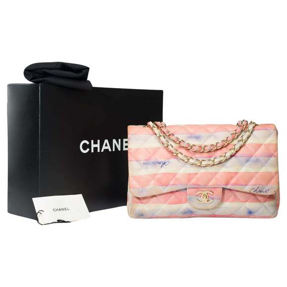 CHANEL Rare Timeless Jumbo Flap Bag Watercolor Print quilted lambskin, MGHW - Picture 1 of 12